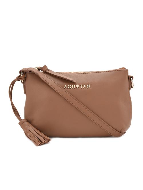 textured brown leather sling bag - 12158292 - Very Small Image - 1