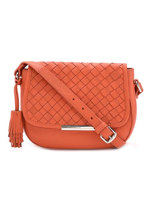 textured orange leather sling bag - 12158295 - Very Small Image - 1