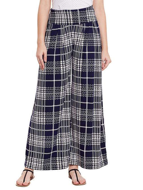 Navy Blue Cotton Palazzos - 12160031 - Very Small Image - 1