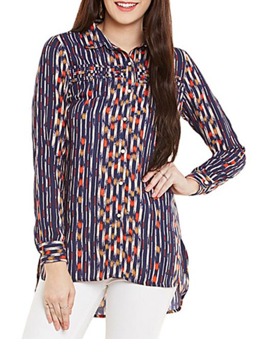 navy blue crepe high low shirt - 12160050 - Very Small Image - 1