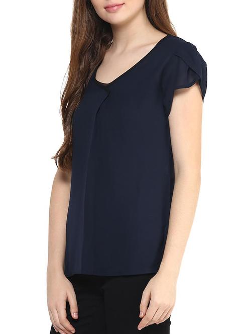 navy blue georgette petal-sleeved top - 12160154 - Very Small Image - 1