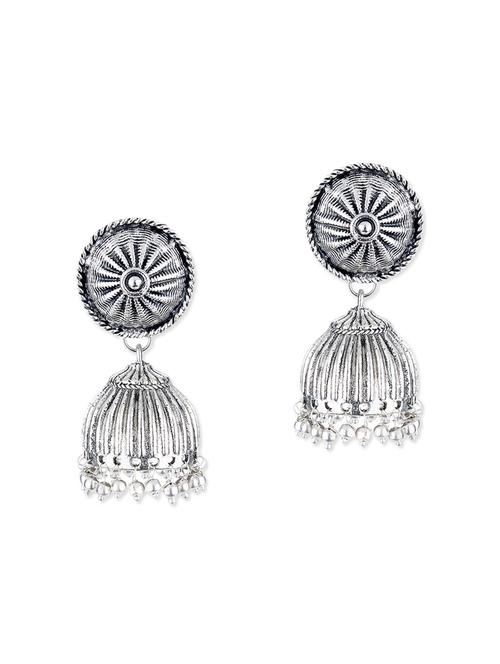silver metal jhumki earrings - 12160802 - Very Small Image - 1