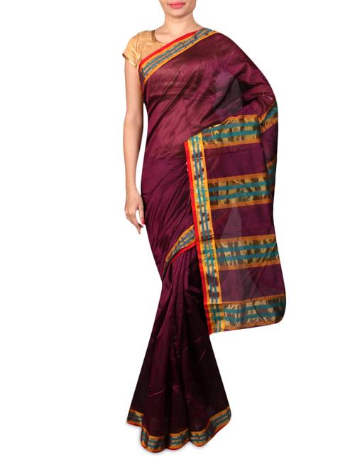 Wine art silk bordered saree - 1216490 - Very Small Image - 1