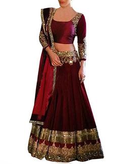 red silk aline lehenga - 12165183 - Very Small Image - 1