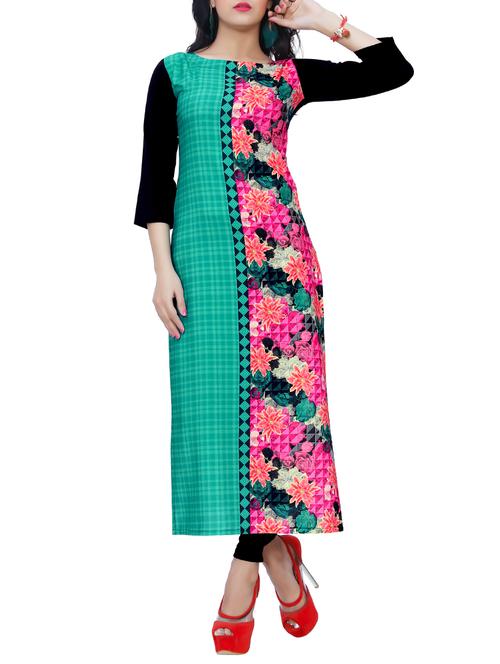 blue crepe long kurta - 12165672 - Very Small Image - 1