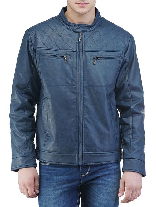 navy blue leather biker jacket - 12166829 - Very Small Image - 1