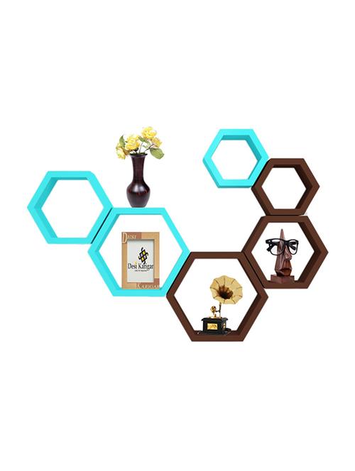  hexagon shape set of 6 wall shelves - 12167605 - Very Small Image - 1