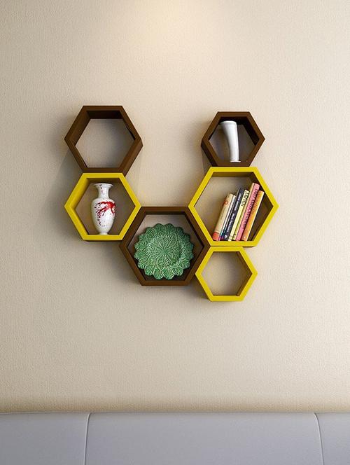  hexagon shape set of 6 wall shelves - 12167611 - Very Small Image - 1