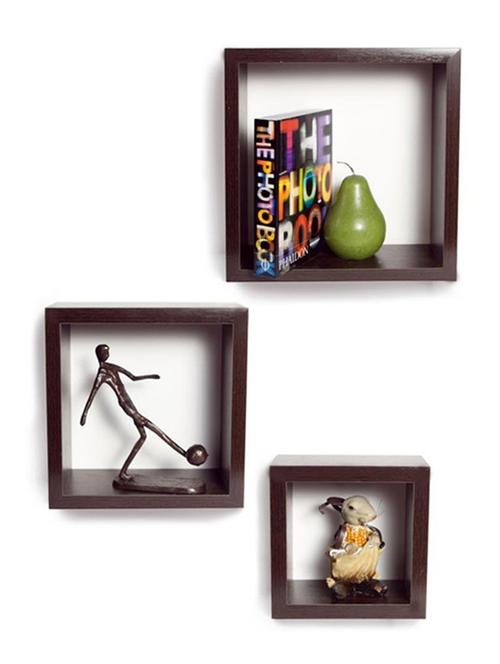 desi karigar wall mount shelves square shape set of 3 brown wall shelves - 12167660 - Very Small Image - 1
