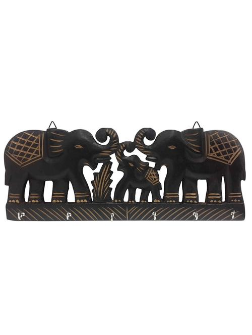 desi karigar wooden wall hanging elephant family key hanger - 12170205 - Very Small Image - 1