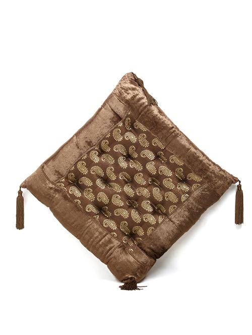 brown velvet cushion with brocade work - 12170545 - Very Small Image - 1