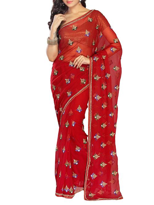 maroon chiffon embroidered saree with blouse - 12173958 - Very Small Image - 1