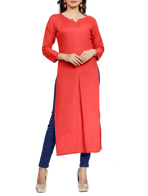 Red Crepe High Slit Kurta - 12174789 - Very Small Image - 1