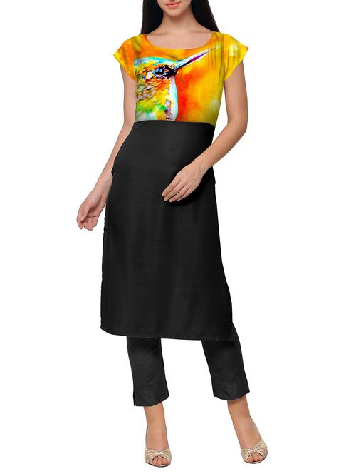 black crepe straight kurti - 12174820 - Very Small Image - 1