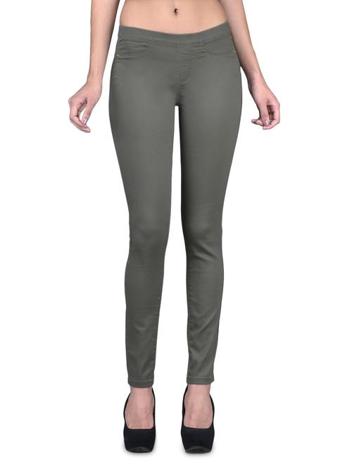 solid olive green polycotton lycra jeggings - 1217494 - Very Small Image - 1