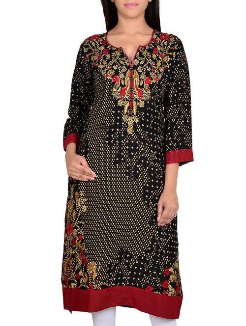 black rayon straight kurta - 12176262 - Very Small Image - 1