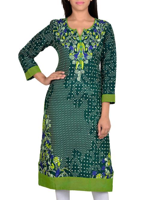 green rayon straight kurta - 12176263 - Very Small Image - 1