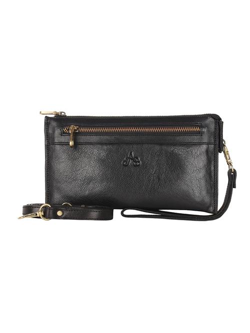 black textured leather clutch with sling - 12176775 - Very Small Image - 1