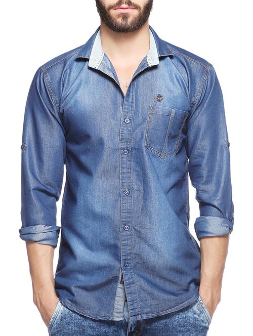 blue denim casual shirt - 12176903 - Very Small Image - 1