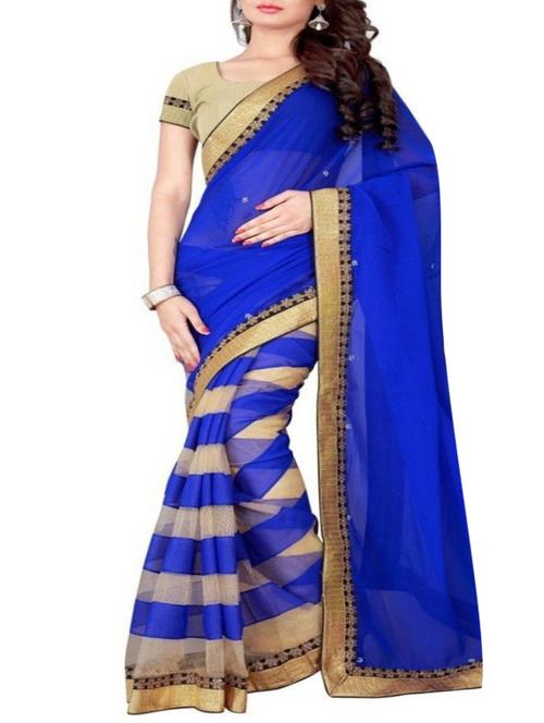 blue georgette saree with blouse - 12177827 - Very Small Image - 1