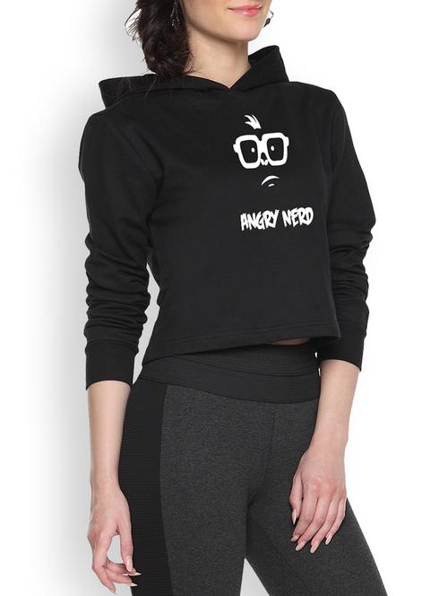 black printed crop hoodie - 1218188 - Very Small Image - 1