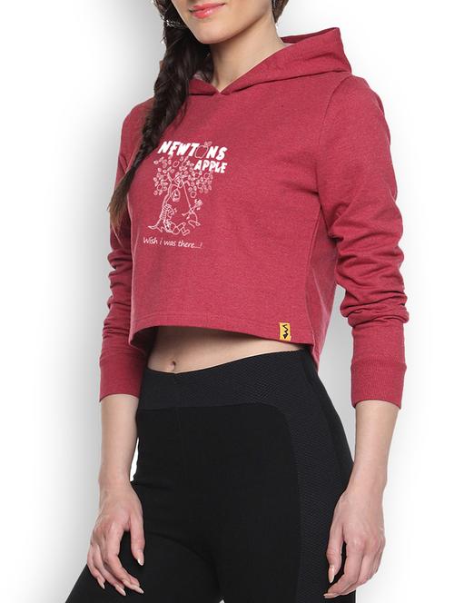 maroon womens printed crop hoodie - 1218271 - Very Small Image - 1