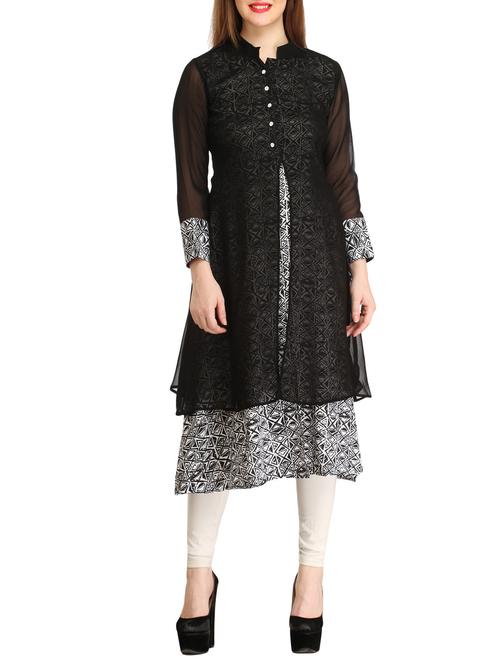black georgette layered kurta - 12183446 - Very Small Image - 1