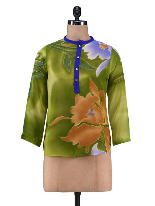 green polygeorgette printed top - 1218364 - Very Small Image - 1