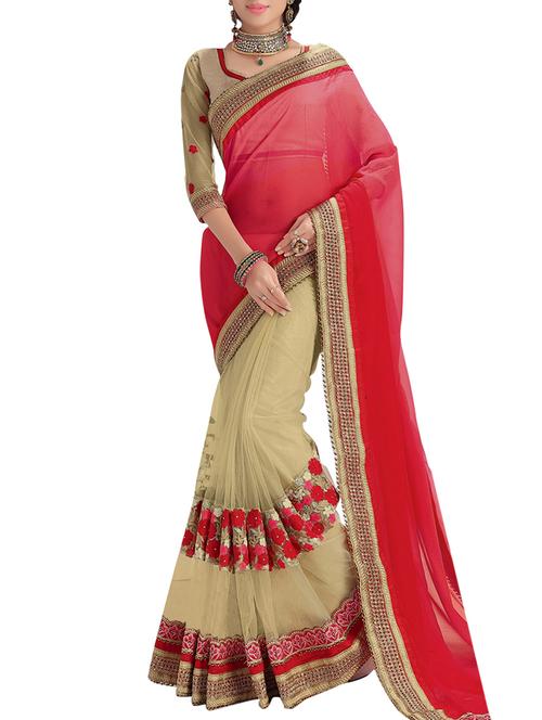 beige georgette saree with blouse - 12183842 - Very Small Image - 1