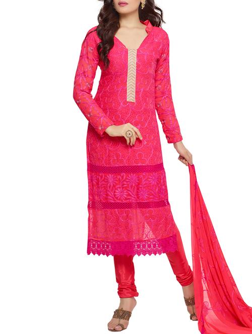red georgette semistitched suit - 12184295 - Very Small Image - 1