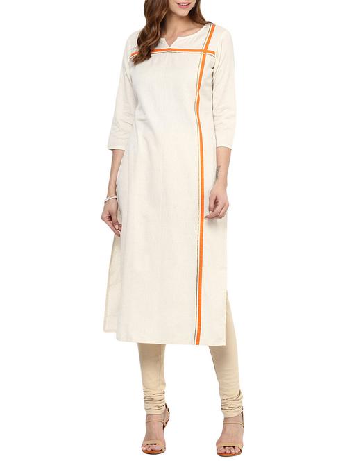 beige cotton flex long kurta - 12184779 - Very Small Image - 1