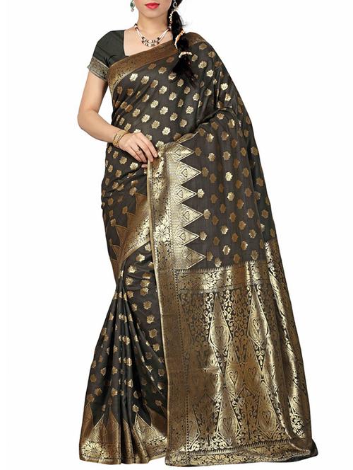 grey nylon banarasi saree with blouse - 12185699 - Very Small Image - 1