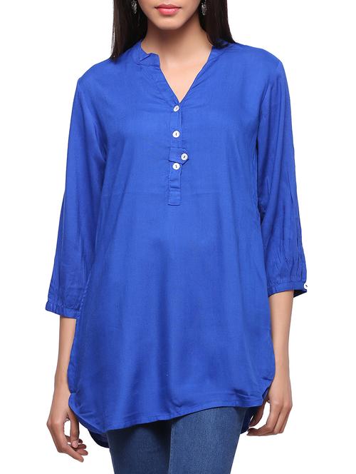 blue viscose straight kurti - 12190177 - Very Small Image - 1