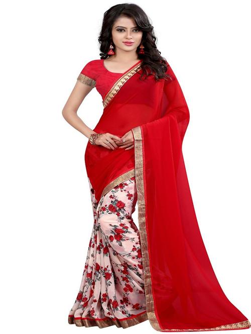 red georgette saree with blouse - 12196039 - Very Small Image - 1