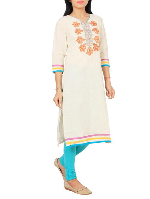 beige cotton straight kurta - 12196649 - Very Small Image - 1