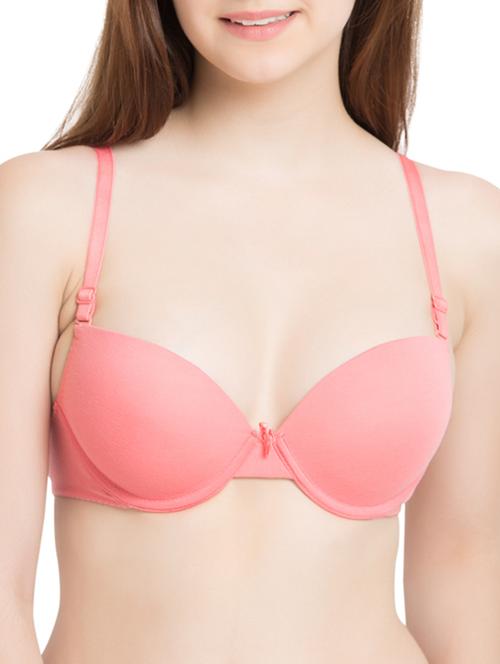 solid peach cotton bra - 12197022 - Very Small Image - 1