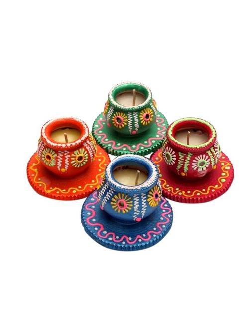 hand painted earthen matki diya set of 4 - 12198824 - Very Small Image - 1