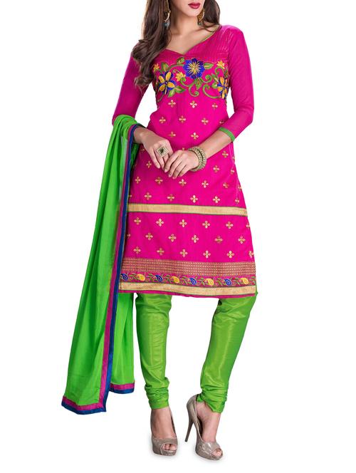 fuchsia chanderi semi-stitched suit set - 1220064 - Very Small Image - 1