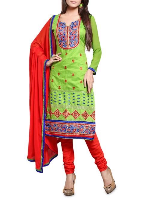 embroidered chartreuse semi-stitched suit set - 1220085 - Very Small Image - 1