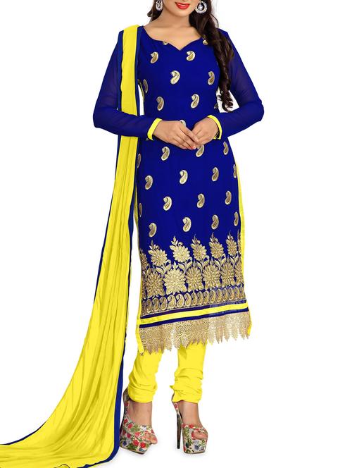 embroidered blue semi-stitched suit set - 1220103 - Very Small Image - 1