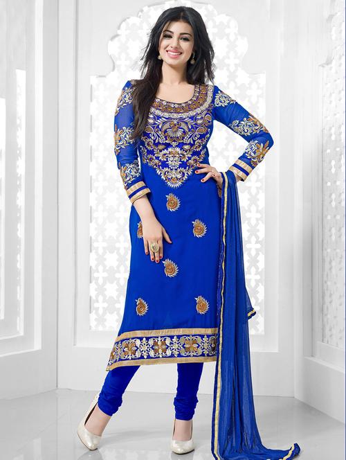 royal blue semi-stitched suit set - 1220111 - Very Small Image - 1