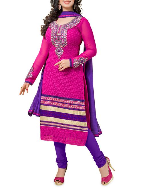 embroidered magenta semi-stitched suit set - 1220124 - Very Small Image - 1
