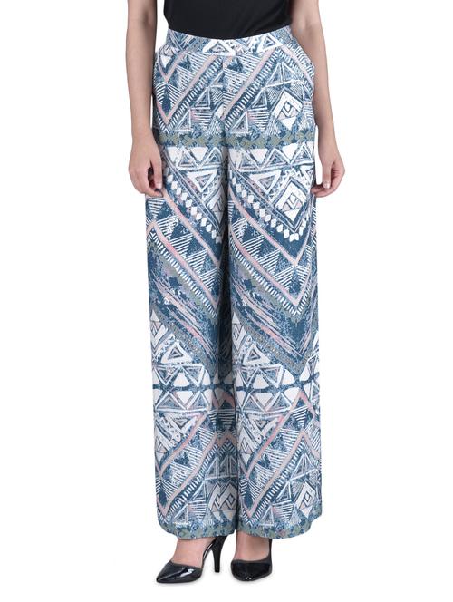 blue printed rayon trouser - 1220314 - Very Small Image - 1