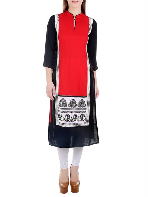 red rayon straight kurta - 12206080 - Very Small Image - 1