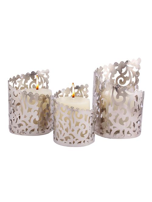 sakar designer silver candle piller pack of - 3 round shape - 12206248 - Very Small Image - 1