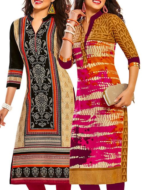 multicolored cotton printed unstitched kurtas(set of 2) - 12207183 - Very Small Image - 1