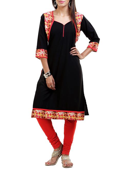 black none straight kurta - 12208137 - Very Small Image - 1