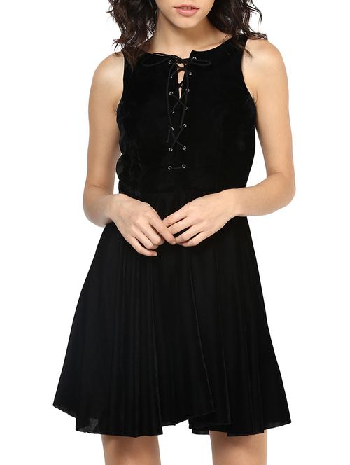 solid black velvet a-line dress - 12209536 - Very Small Image - 1