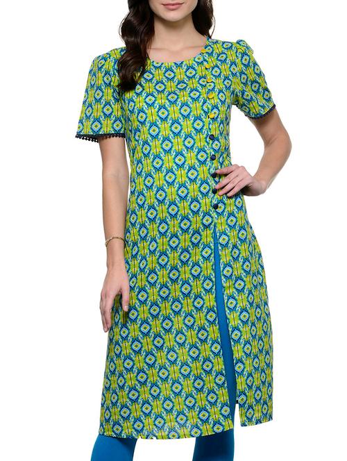 green cotton high slit kurta - 12210293 - Very Small Image - 1