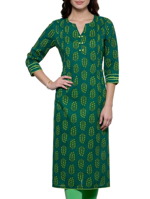 green cotton straight kurta - 12210318 - Very Small Image - 1